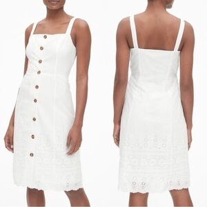 GAP White Eyelet Midi Dress with Button Detail Scallop Apron Summer Sundress 4